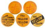 TWO BUTTONS AND THREE LAPEL STUDS RELATING TO FAMOUS STEARNS’ “THE YELLOW FELLOW” BICYCLE.