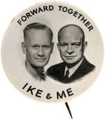 RARE 1956 "IKE & ME" NOVELTY CAMPAIGN BUTTON WITH IKE AND STRANGER.