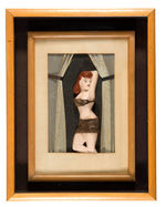 PIN-UP AT WINDOW FRAMED WALL HANGING.