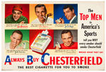 "CHESTERFIELD" SPORTS RELATED AD SIGN WITH DiMAGGIO/BOUDREAU & MORE.