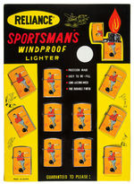 “RELIANCE SPORTSMAN’S WINDPROOF LIGHTER” UNUSED STORE DISPLAY WITH 12 LIGHTERS ON CARD IN BOX.