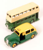 "DINKY TOYS DOUBLE DECKER BUS AND BOSTON TAXI."