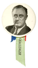 FDR 3.5" UNLISTED BUTTON WITH "DEMOCRAT CHALLENGER" RIBBON.