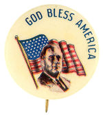 FDR WITH FLAG "GOD BLESS AMERICA" BUTTON.