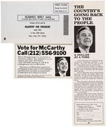 McCARTHY 1968 COLLECTION: EIGHT BUMPER STRIPS/STICKERS AND 15 BROCHURES/BOOKLETS.