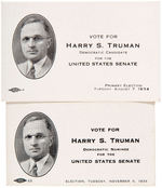 TRUMAN POLLING CARDS FROM HIS FIRST SENATE RACE IN 1934: PRIMARY 8-7 & ELECTION 11-6.