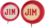 "JIM" COX MATCHING LITHO AND UNLISTED IN HAKE CELLO NAME BUTTONS.