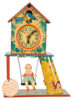 “SWING TIME” BOXED VARIETY WINDUP CLOCK WITH BOY.