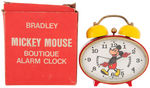 "BRADLEY MICKEY MOUSE" BOXED POCKET WATCH AND BOUTIQUE ALARM CLOCK.