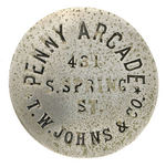 LOS ANGELES C. 1908 "PENNY ARCADE" EMPLOYEE BADGE.