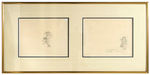 SURPRISE PARTY FRAMED PRODUCTION DRAWING PAIR FEATURING MICKEY MOUSE & PLUTO.