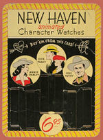 "NEW HAVEN ANIMATED CHARACTER WATCHES" DISPLAY W/WATCHES: GENE AUTRY, DICK TRACY, ANNIE OAKLEY.