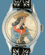 "NEW HAVEN ANIMATED CHARACTER WATCHES" DISPLAY W/WATCHES: GENE AUTRY, DICK TRACY, ANNIE OAKLEY.