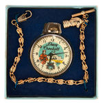 "DAVY CROCKETT PRECISION WATCH" BOXED POCKET WATCH & CHAIN.