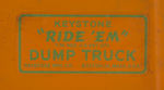 "KEYSTONE 'RIDE 'EM' DUMP TRUCK" RIDING TOY.