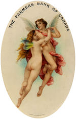 “THE FARMERS BANK OF CANADA” MIRROR WITH TWO NUDE FEMALE ANGELS IN MID AIR.