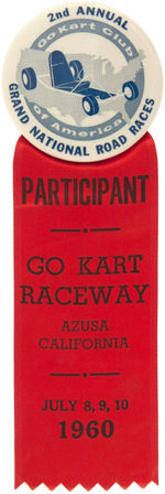 "GO KART CLUB" RARE BUTTON WITH 1960 "PARTICIPANT" RIBBON.