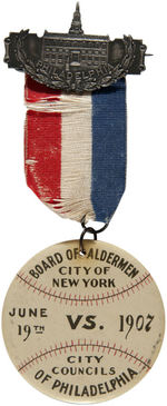 INTER-CITY NEW YORK/PHILADELPHIA 1907 BASEBALL GAME BADGE.