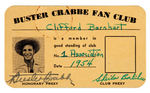 “BUSTER CRABBE FAN CLUB” PERSONALLY SIGNED MEMBERSHIP CARD.