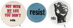 STUDENTS FOR A DEMOCRATIC SOCIETY BUTTONS WITH TWO FROM "THE MOLEHOLE."