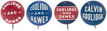 COOLIDGE SCARCE AND UNCOMMON GROUP OF FOUR NAME BUTTONS.