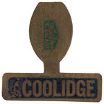 COOLIDGE PAIR OF EARLY TABS, CARDED PIN, THIMBLE AND WORKING BELL.