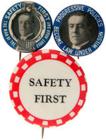 WILSON PAIR OF PORTRAIT BUTTONS AND RELATED SLOGAN BUTTON.