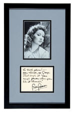 GREER GARSON AUTOGRAPH DISPLAY.