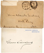 SCARCE GROVER CLEVELAND SIGNED "EXECUTIVE MANSION, WASHINGTON" CARD WITH ORIGINAL MAILING ENVELOPE.