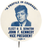 JOHN KENNEDY 1956 VICE-PRESIDENT HOPEFUL BUTTON NAMING HIS PULITZER PRIZE BOOK.