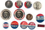 AL SMITH SEVEN PORTRAIT BUTTONS, FIVE NAME BUTTONS AND ENAMEL BAR PIN.