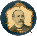 PARKER 1904 PORTRAIT BUTTON WITH BLUE BACKGROUND.