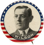 "WILSON" EXCEPTIONAL CLOSE UP PORTRAIT BUTTON WITH STAR AND STRIPE RIM.