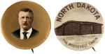 ROOSEVELT FOUR PORTRAIT BUTTONS PLUS GIVE-AWAY BUTTON FROM ST. LOUIS EXPO SHOWING HIS CABIN.