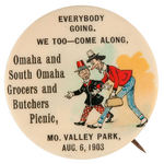 ALFONSE AND GASTON OMAHA GROCERS AND BUTCHERS PICNIC BUTTON.