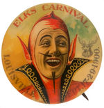 "ELKS CARNIVAL LOUISVILLE SEPT. 17-29-1900" DEVIL BUTTON FROM HAKE COLLECTION.