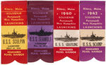 LOT OF EIGHT COMMEMORATIVE WWII YEARS FUND RAISER SUBMARINE LAUNCHING RIBBONS AND BOOK.