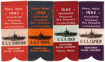 LOT OF EIGHT COMMEMORATIVE WWII YEARS FUND RAISER SUBMARINE LAUNCHING RIBBONS AND BOOK.