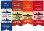 WWII YEARS ISSUED LOT OF 16 COMMEMORATIVE SOUVENIR SUBMARINE LAUNCHING RIBBONS.