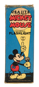 MICKEY, MINNIE AND PLUTO FLASHLIGHT WITH RARE BOX AND STORY FOLDER.