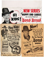 "HOPALONG CASSIDY" BOND BREAD END LABEL SET, PROMOTIONAL MATERIAL PLUS BONUS LABELS.