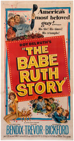 "THE BABE RUTH STORY" LINEN-MOUNTED THREE-SHEET MOVIE POSTER.