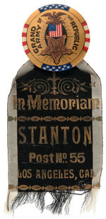 "GRAND ARMY OF THE REPUBLIC" EXCEPTIONAL BUTTON WITH CALIFORNIA RIBBON.