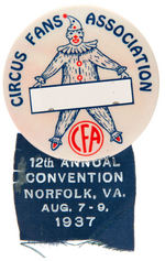 "CIRCUS FANS ASSOCIATION" THREE BUTTONS WITH RIBBONS 1937,1949,1950.