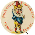 PUNCH (PUNCHINELLO) CHARACTER PROMOTES GROCERY COMPANY ON 1900-1912 BUTTON.