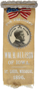 REPUBLICAN 1896 CELLULOID ON RIBBON FOR HOPEFUL ALLISON.