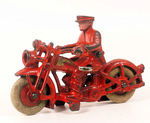 HUBLEY CAST IRON MOTORCYCLE DESIGNED WITH LIGHTED HEAD LAMP.