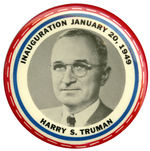 TRUMAN LARGE AND SCARCE 1949 INAUGURAL BUTTON.