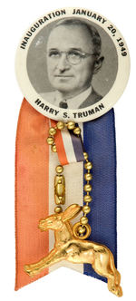 TRUMAN 1949 INAUGURAL BUTTON WITH ORIGINAL HANGERS.