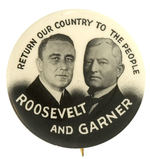 RARE AND BEAUTIFUL SHADED B/W ROOSEVELT/GARNER JUGATE BUTTON FROM 1932.